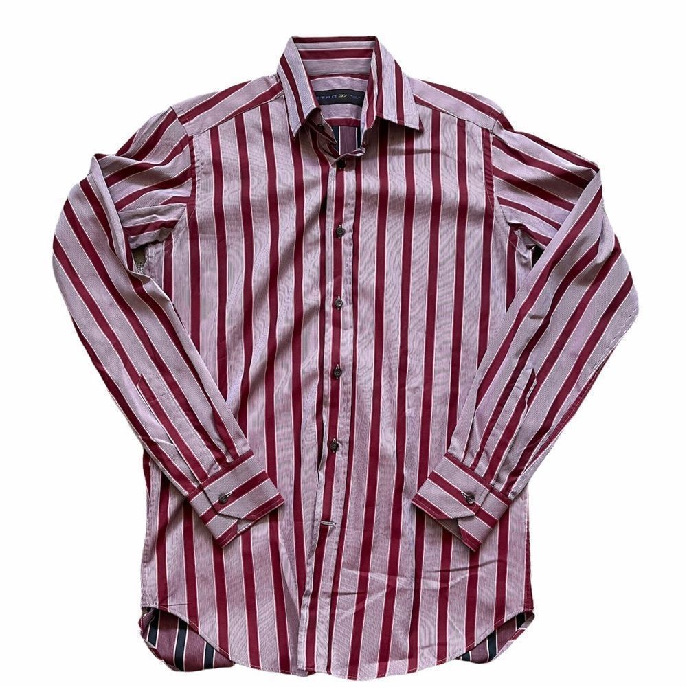 Etro Red Striped Cotton Button Down Shirt Small